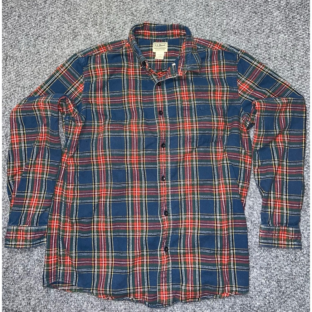 L.L.Bean Men's Plaid Flannel Button-Up Shirt Slightly Fitted Blue Red L
